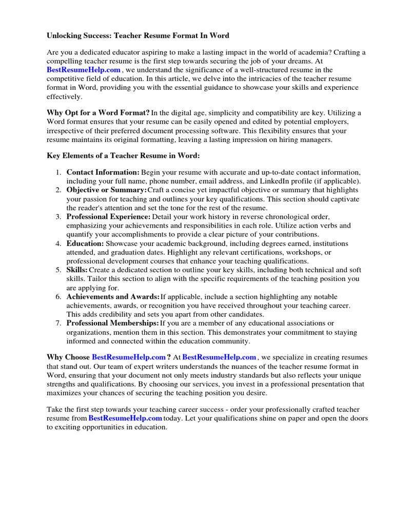 school teacher resume format pdf free download india