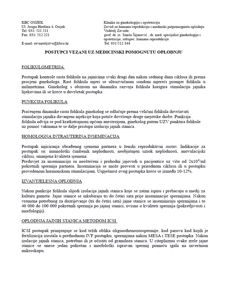 Postupci Potpomognute Oplodnje PDF PDF