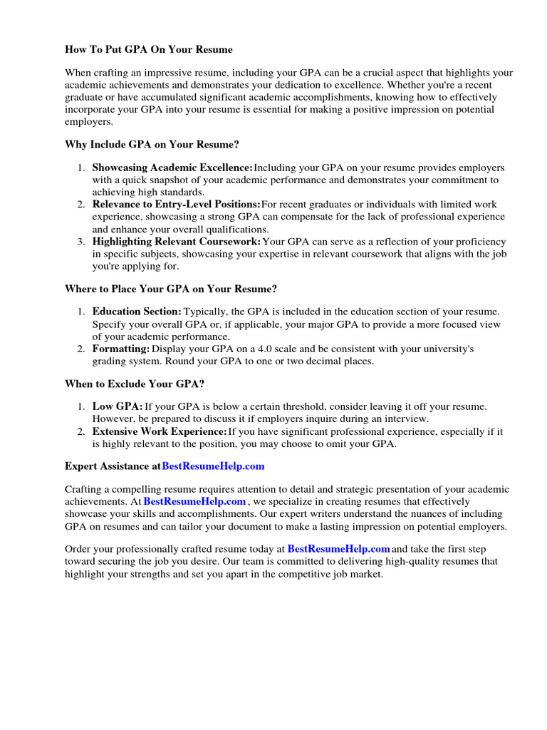 How To Put Gpa On Resume PDF - 1720560128