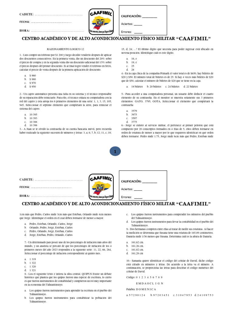 Prueba 12 Logico y Fisica | PDF | Vector Euclidiano | Aceleración