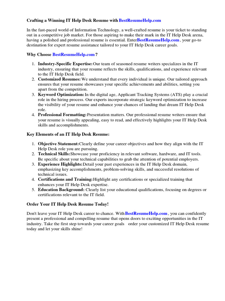 It Help Desk Resume PDF R sum - 1718397849