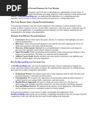 Personal Summary Resume