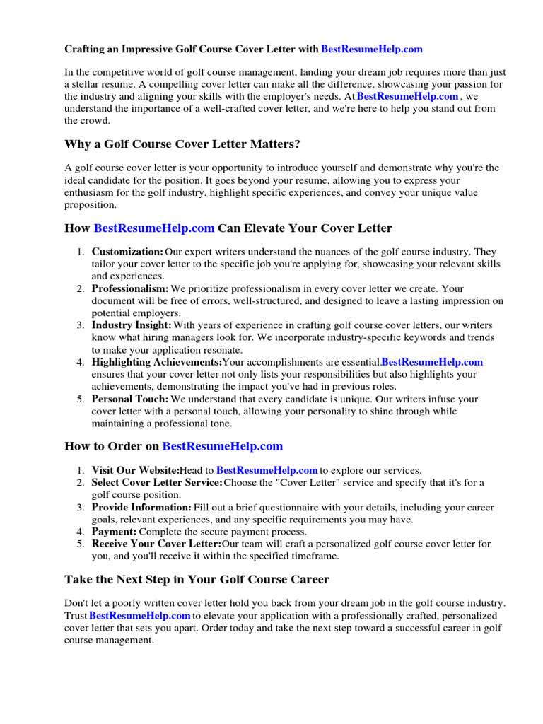 Golf Course Cover Letter PDF