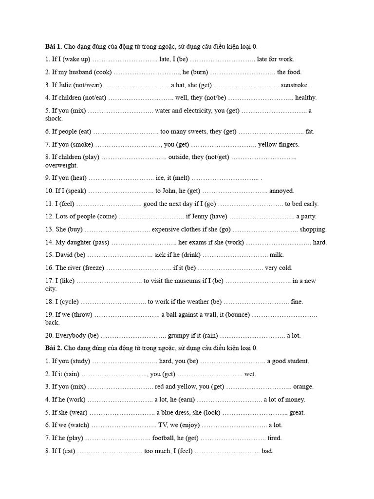 Zero Conditional Exercises Worksheet | PDF