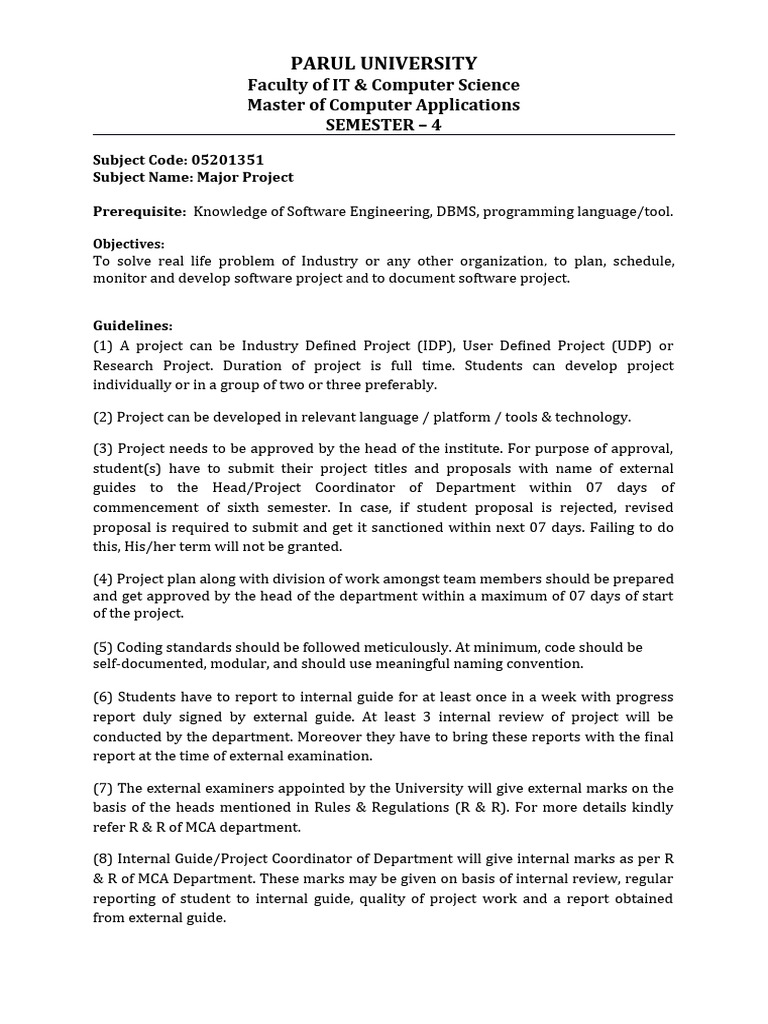 MCA Major Project Requirements and Guidelines | PDF | Software | Thesis