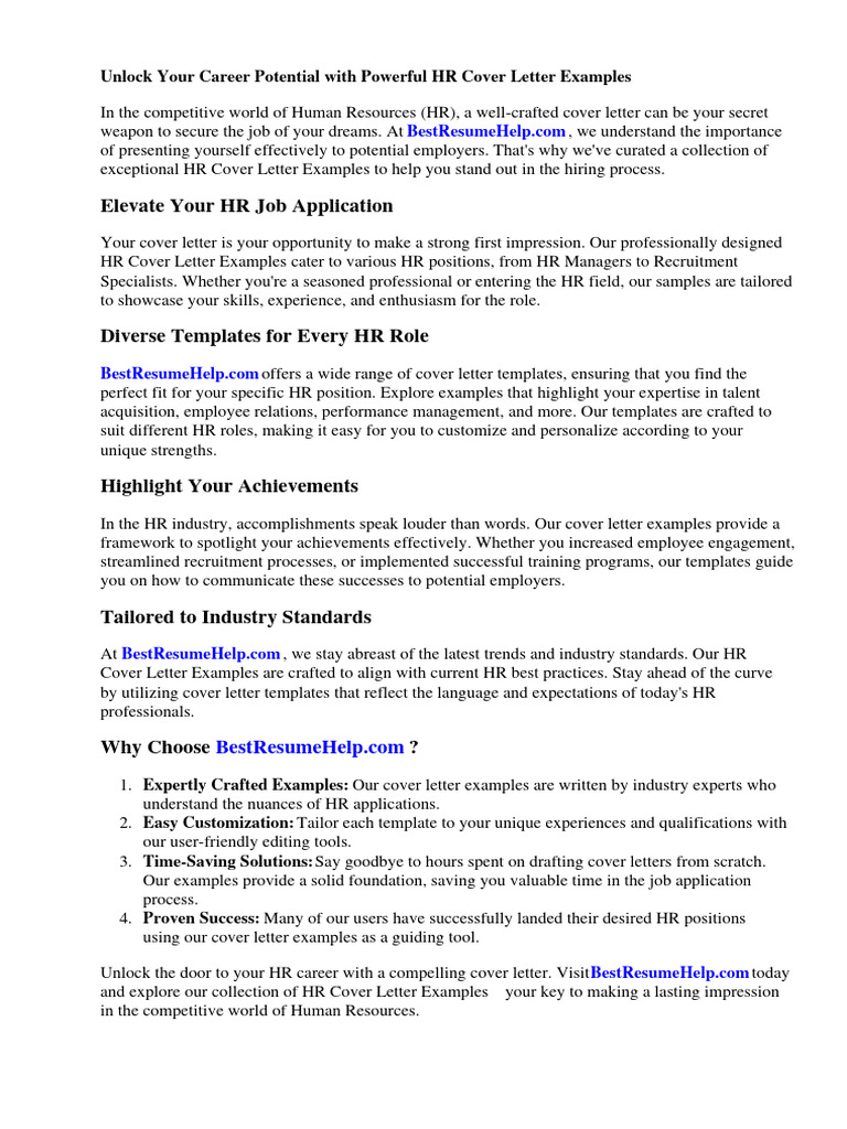 HR Cover Letter Examples for Success | PDF | Human Resources | Human ...