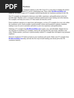 Cv Examples Uk for Warehouse Operative