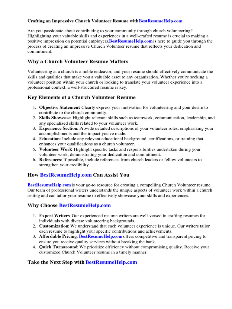 Church Volunteer Resume PDF - 1720402842