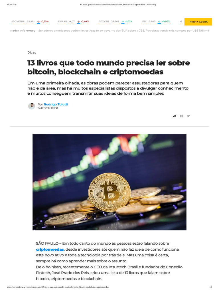 13 Livros Que Todo Mundo Precisa Ler Sobre Bitcoin, Blockchain e  Criptomoedas - InfoMoney | PDF | Bitcoin | Criptomoeda