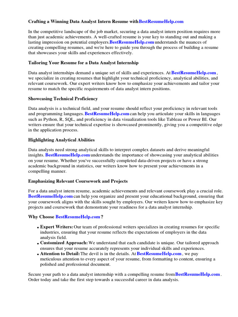 Data Analyst Intern Resume Guide | PDF | Data Analysis | Data