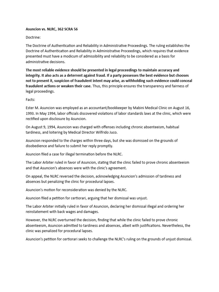 Asuncion vs nlrc 362 scra 56 pdf evidence fraud