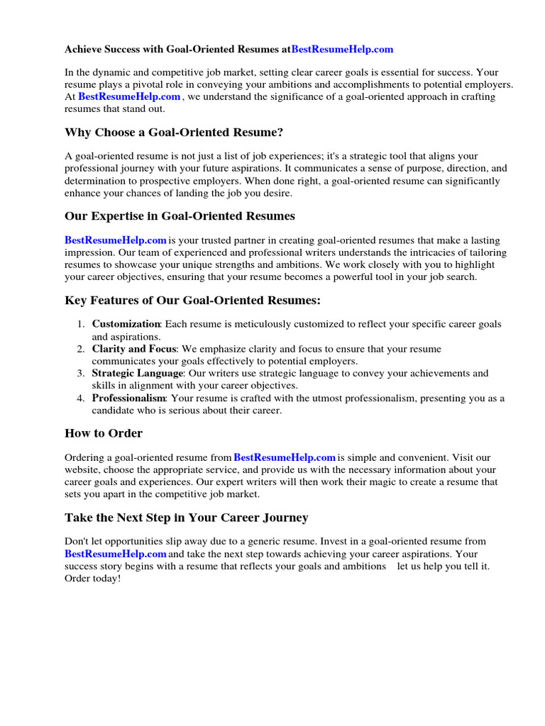 Goal Oriented Resume Examples PDF Résumé Goal