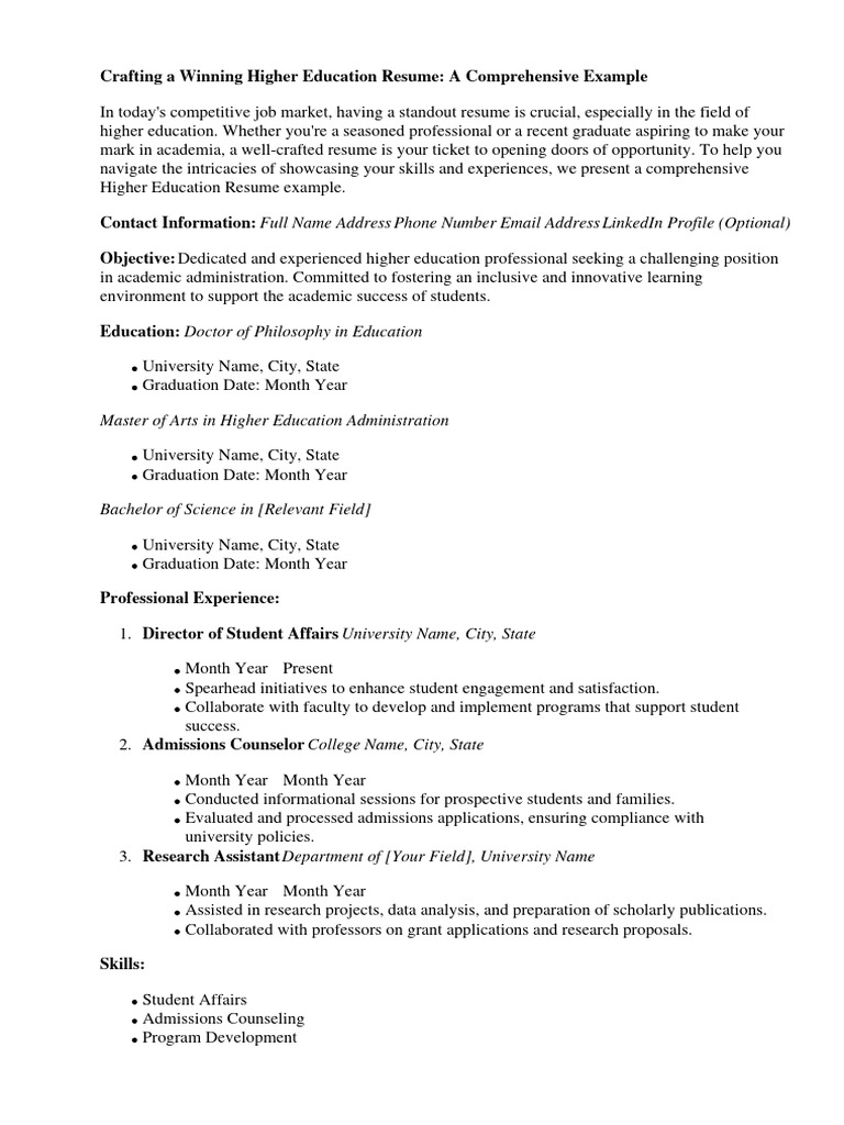 Higher Education Resume Example | PDF | Résumé | Student Affairs