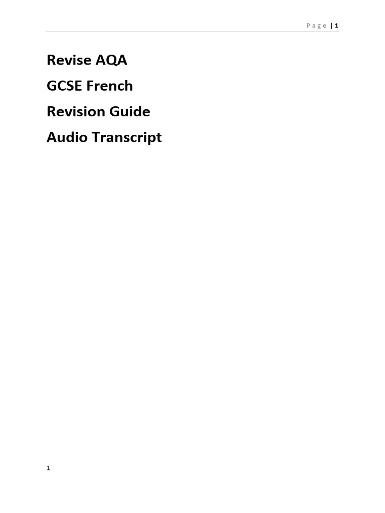 Revise AQA GCSE French Audio Transcript PDF