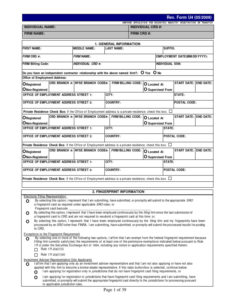 Form U4 | PDF | Law | Finance & Money Management