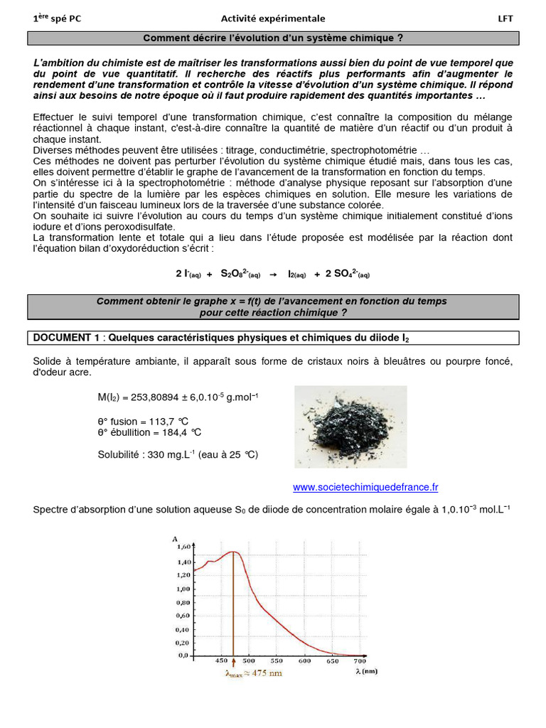 Suivi temporel d'une réaction chimique | PDF | Chimie | Spectrophotométrie