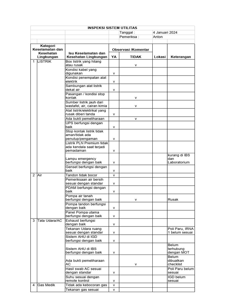 Inspeksi Sistem Utilitas Pdf