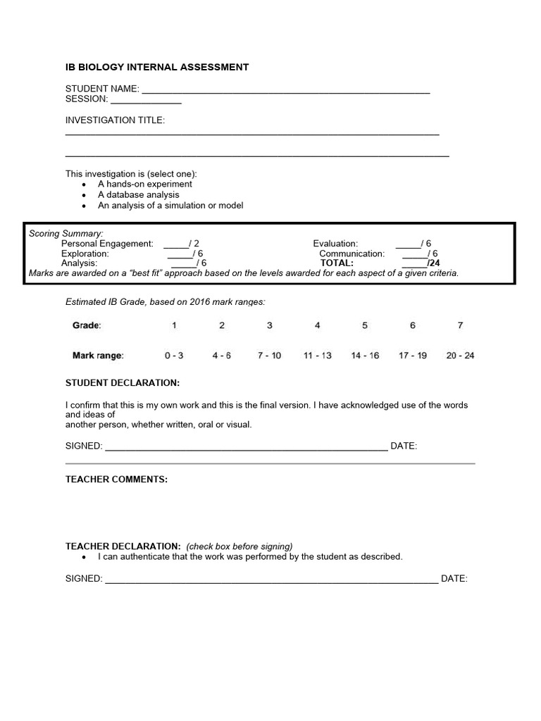 IB Biology Internal Assessment Guide | PDF | Statistics | Methodology
