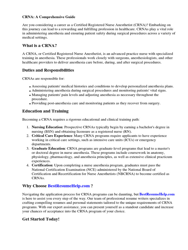 Crna School Resume PDF Nursing - 1710537370