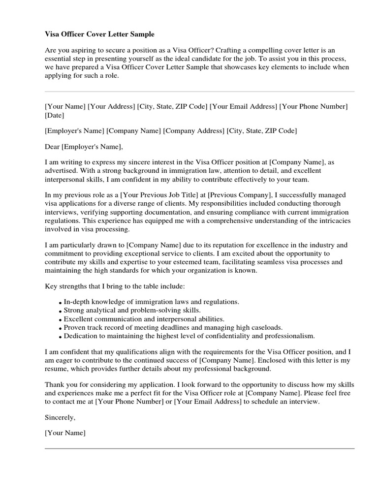 Visa Officer Cover Letter Sample PDF Travel Visa Proofreading