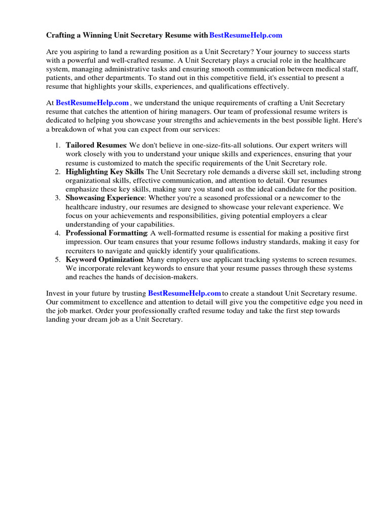 Unit Secretary Resume | PDF | Nursing | Résumé