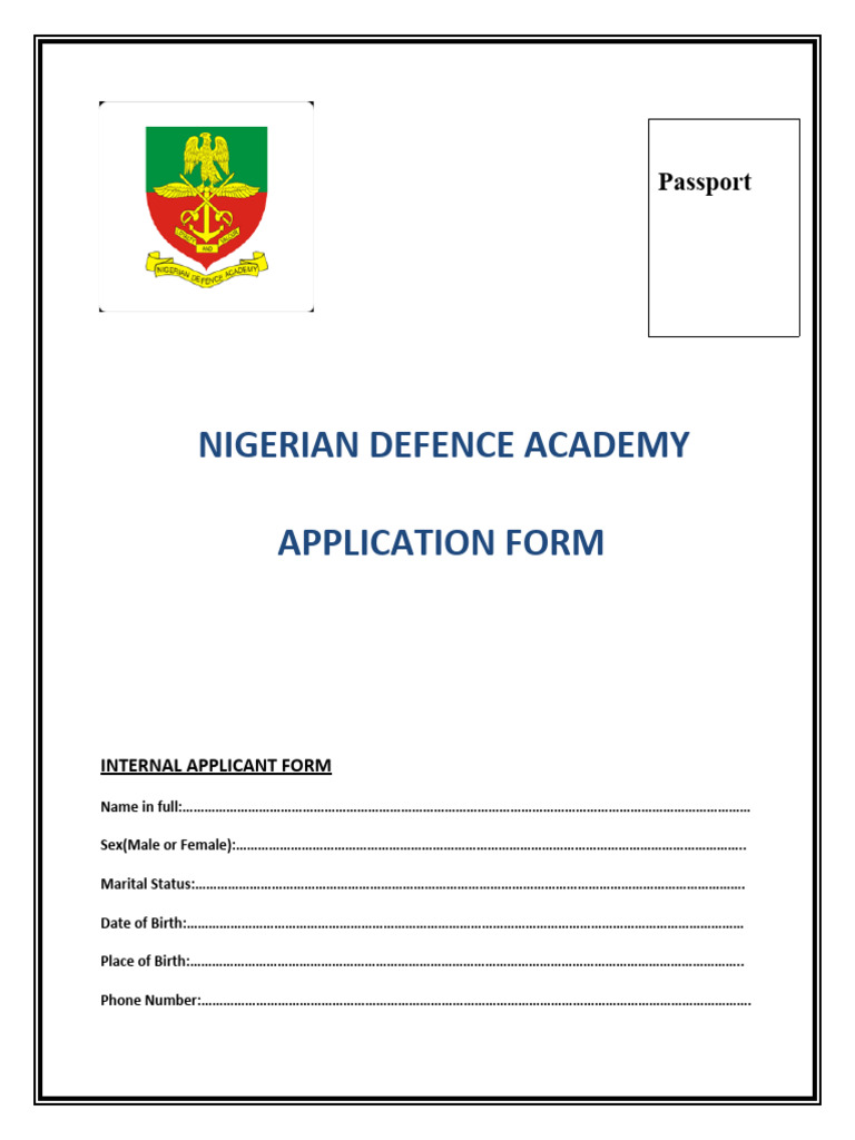 Nigeria Defence Academy Direct Application Form | PDF