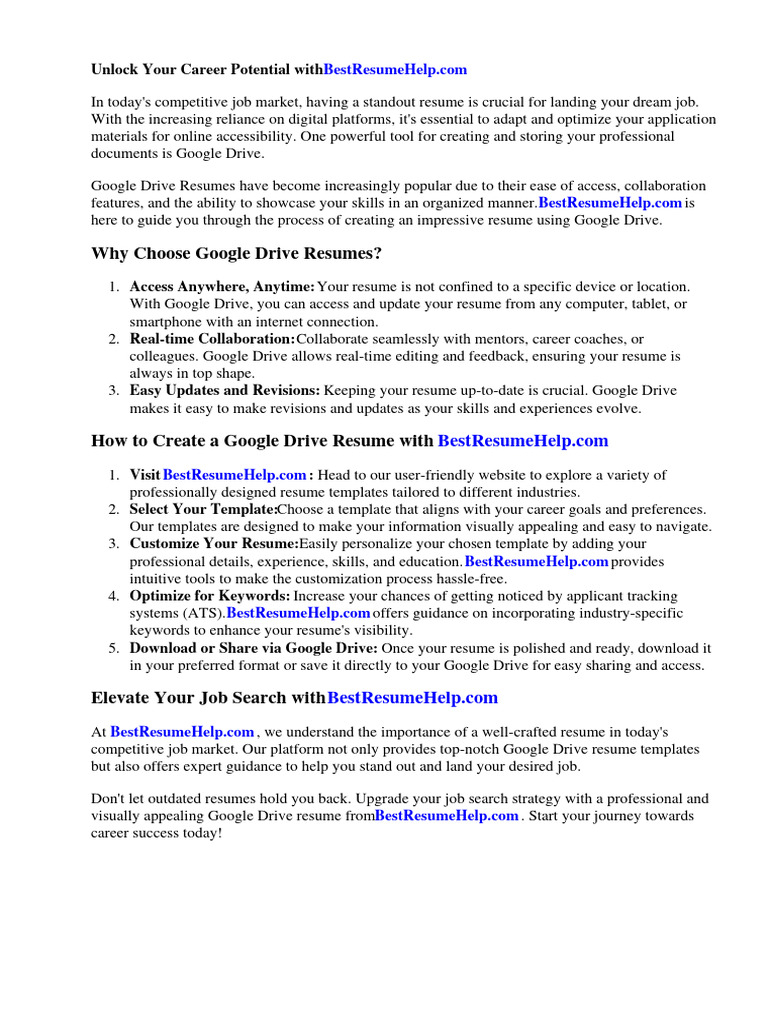 Google Drive Resume Template Free Download Free PDF Résumé