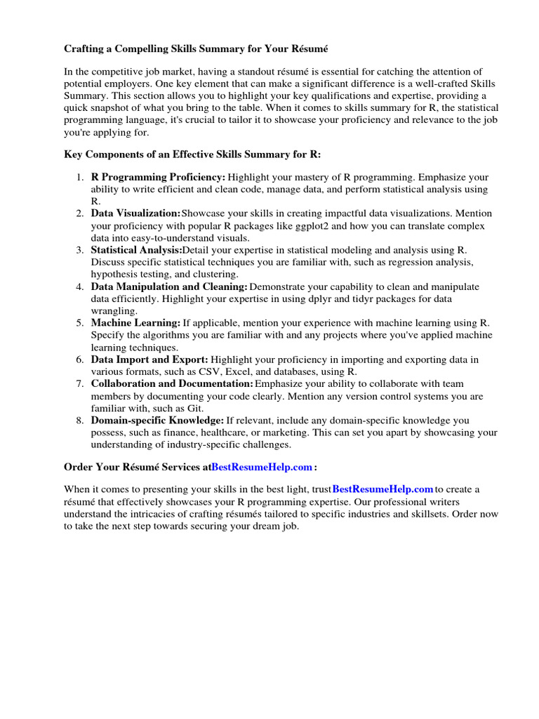 Skills Summary For Resume | PDF