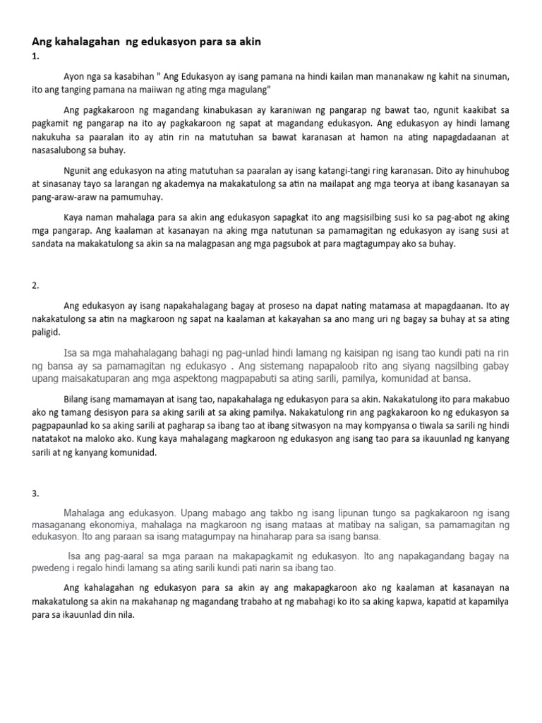 Ang Kahalagahan NG Edukasyon para Sa Akin | PDF