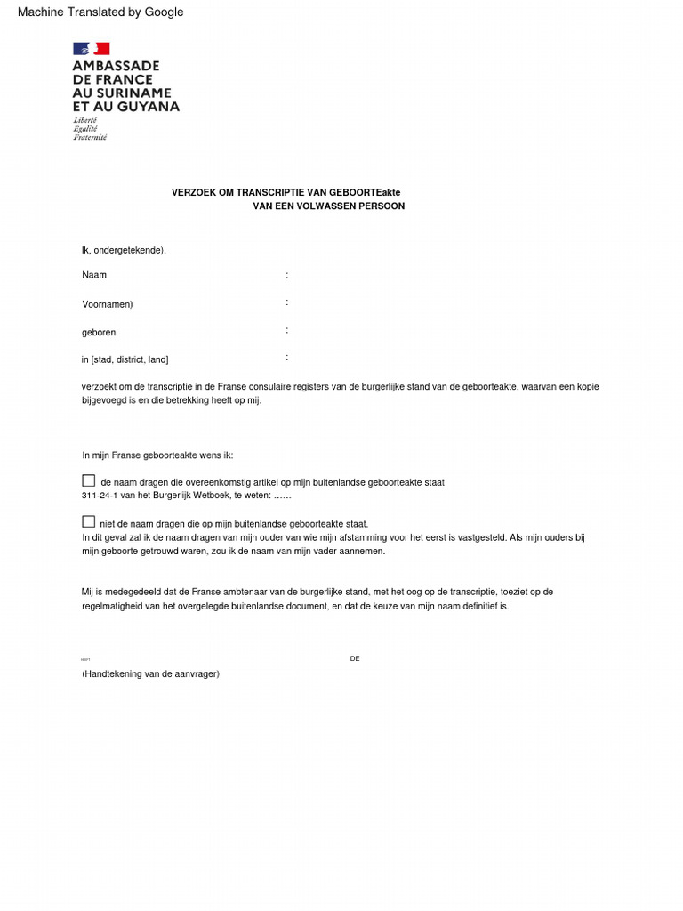 2-2 - Formulaire de Demande de Transcription D Acte de Naissance D Une ...
