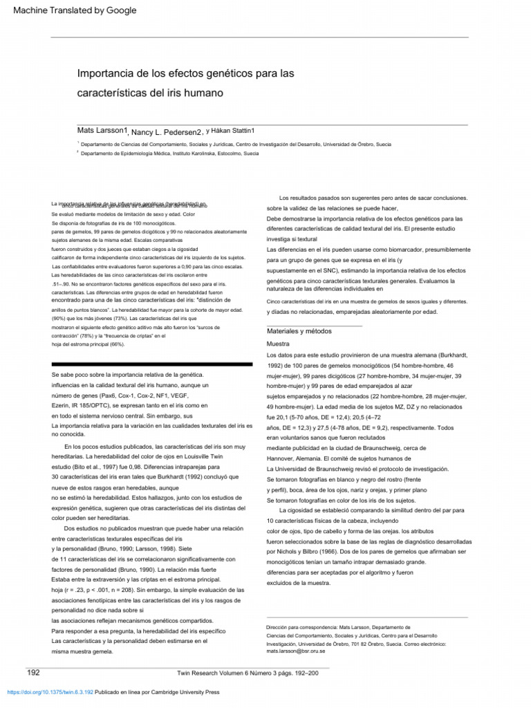 Importance of genetic effects for characteristics of the human iris 1