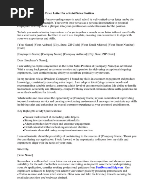 Sample Cover Letter for Retail Sales Position