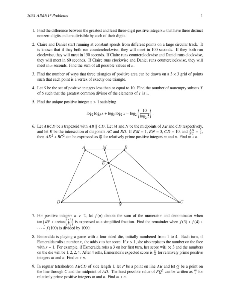 2024 AIME I Problem Set | PDF | Mathematical Concepts | Numbers