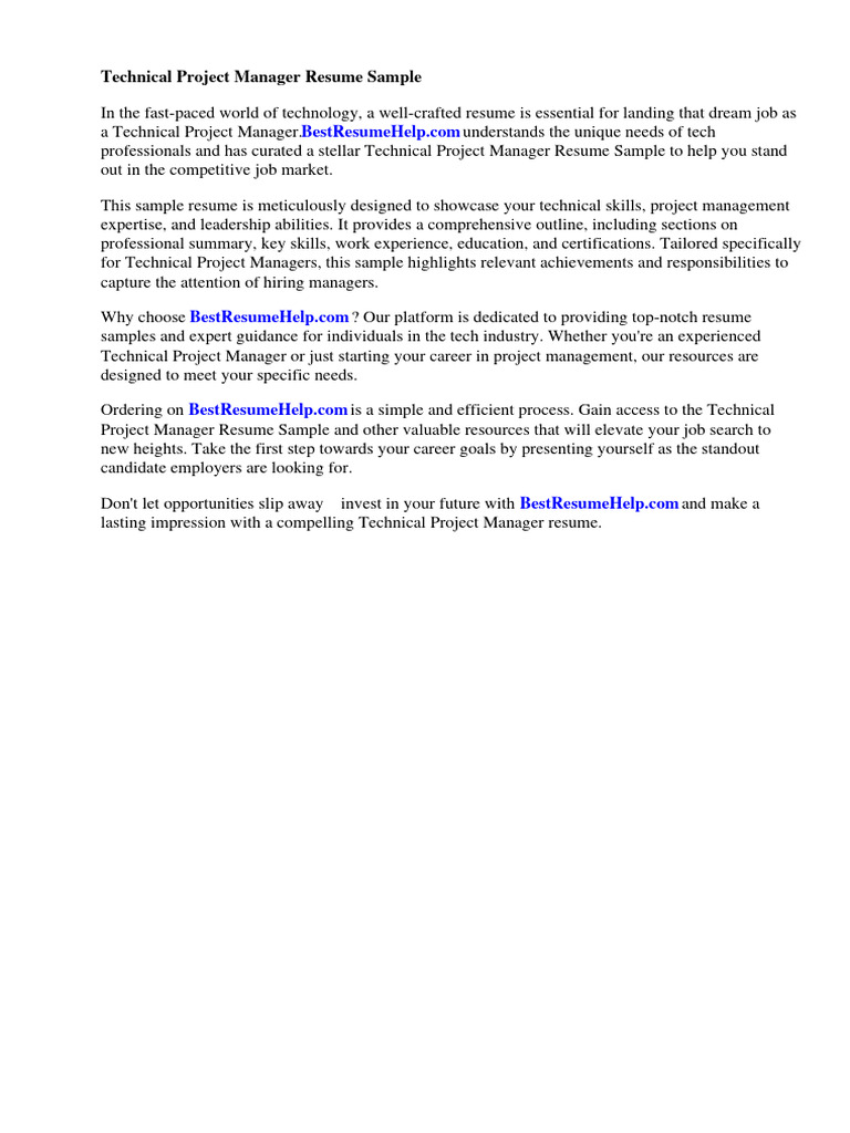 Technical Project Manager Resume Guide | PDF | Project Management ...