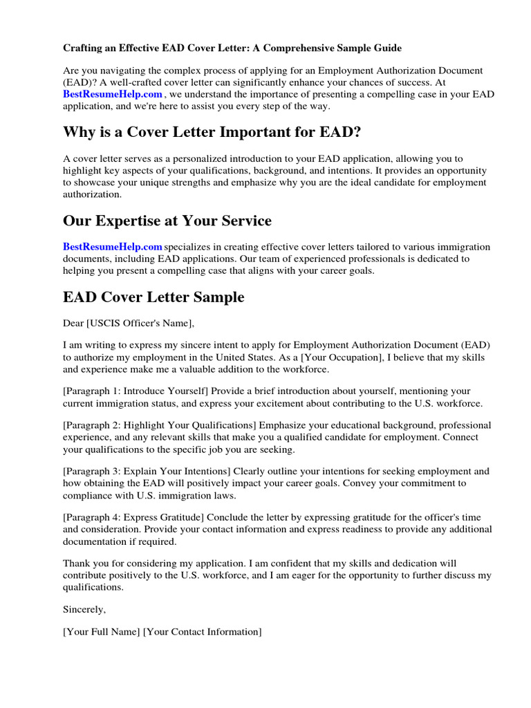 EAD Cover Letter Sample Guide | PDF | Finance & Money Management