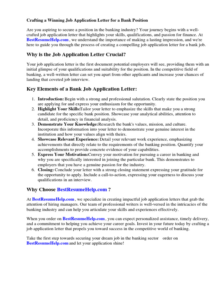 Job Application Letter at Bank | PDF