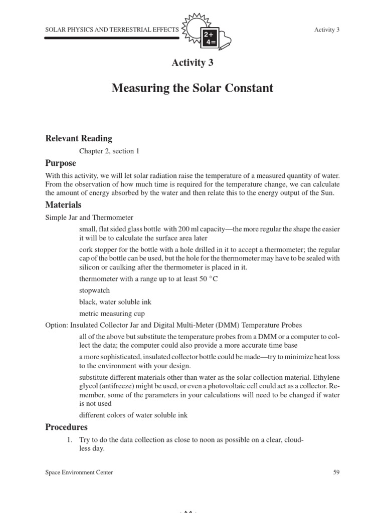 Measuring The Solar Constant: Activity 3 | PDF | Lens (Optics) | Sun