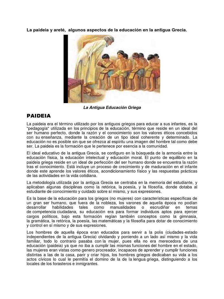 Paideia y Areté en la Grecia Antigua | PDF