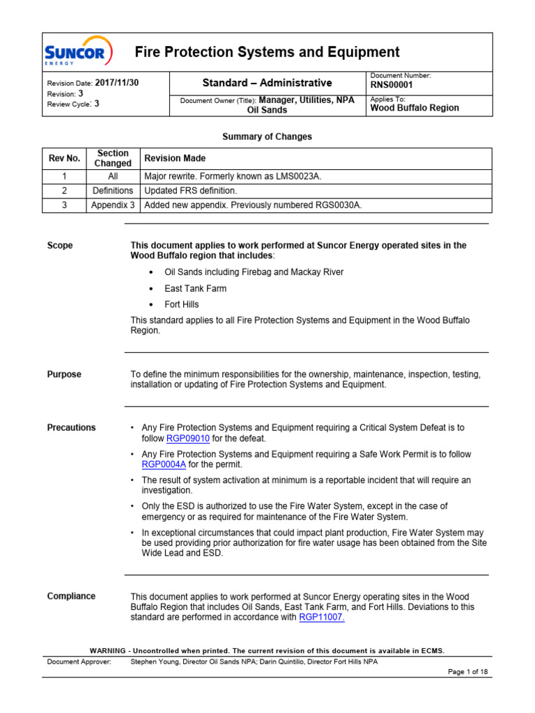 Suncor Fire Protection Standards Guide | PDF | Firefighting | Fire ...