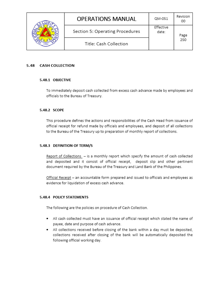 Cash Collection Procedure | PDF | Receipt | Banks