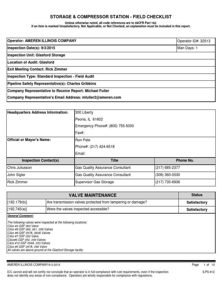 ILPS 112 - Storage 2 Compressor Station F.A. Checklist | PDF | Engines ...