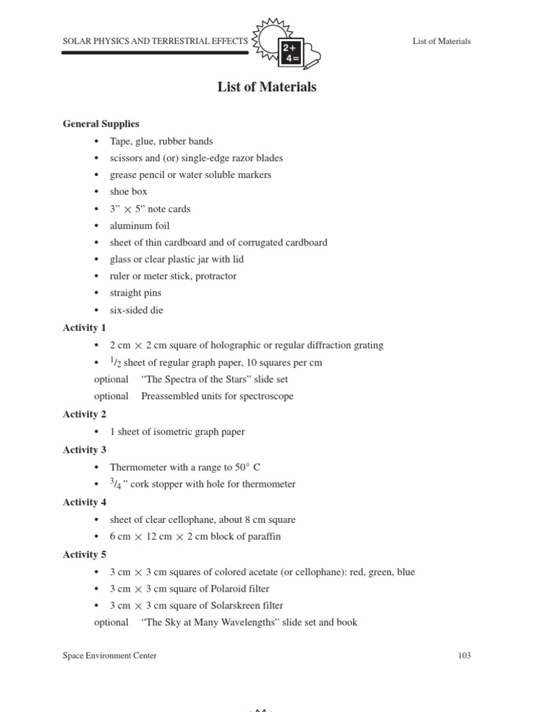 List of Materials | PDF | Home & Garden | Science & Mathematics