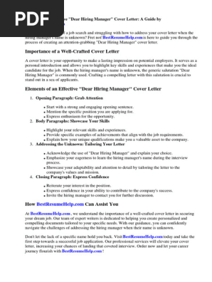 Dear Hiring Manager Cover Letter Sample