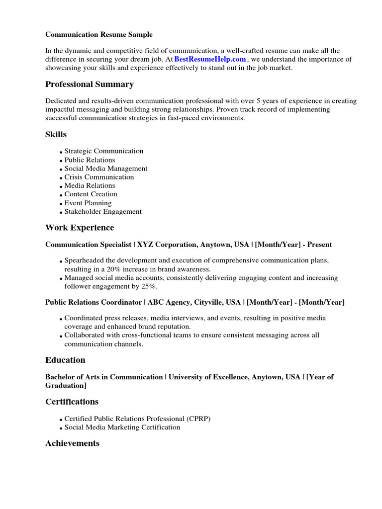 Communication Resume Sample PDF - 1710545840