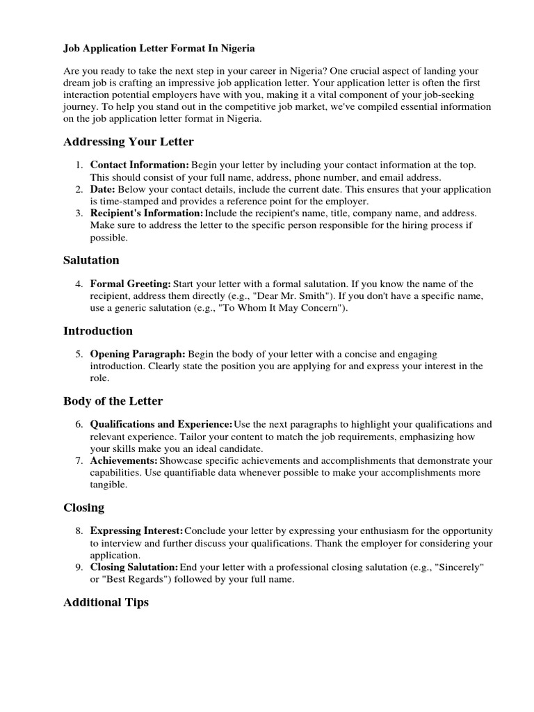 HOW TO WRITE AN APPLICATION LETTER FOR A JOB IN A COMPANY IN NIGERIA visual data 2