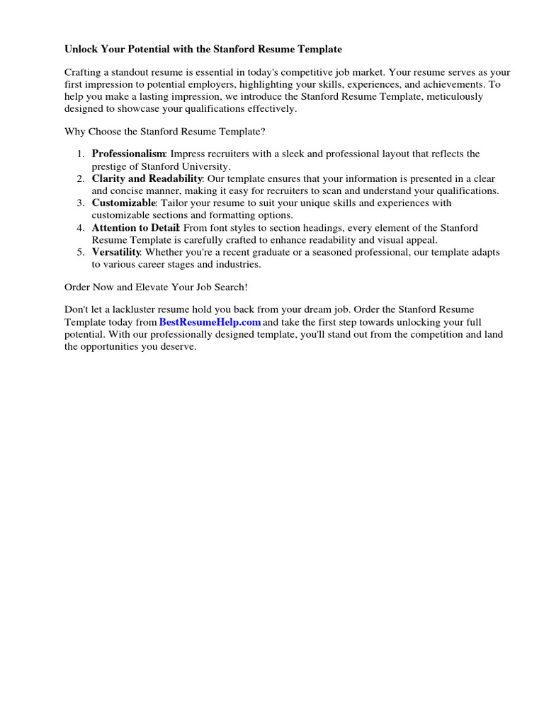 Stanford Resume Template PDF Résumé