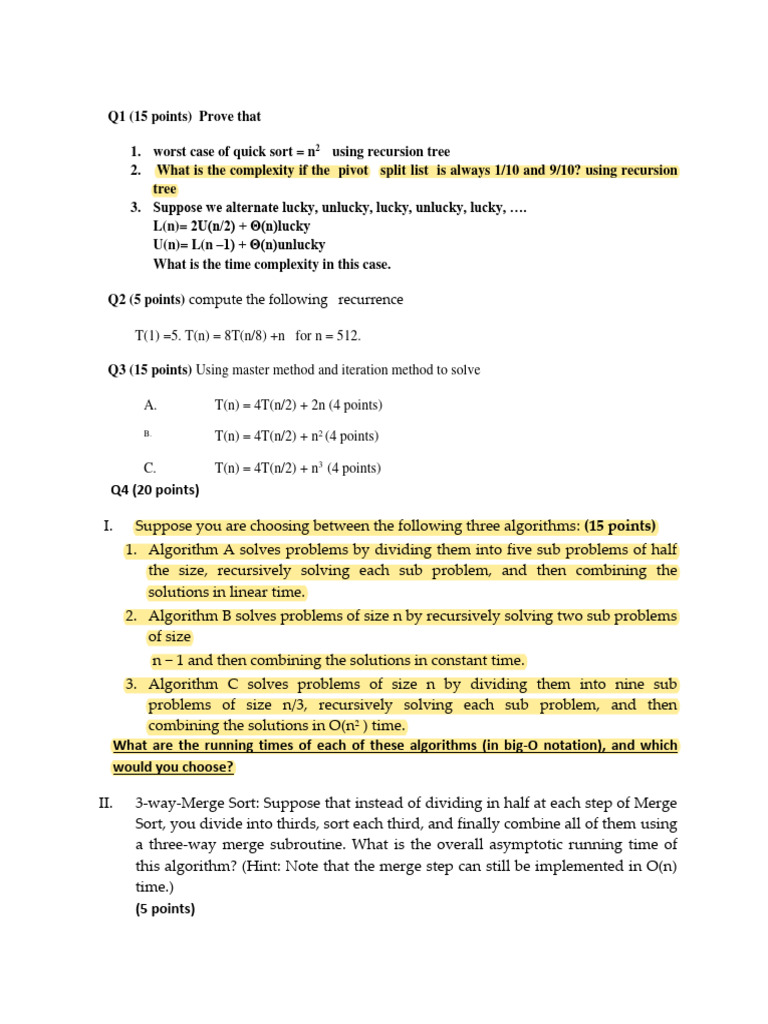 Exam Examples | PDF | Dynamic Programming | Time Complexity