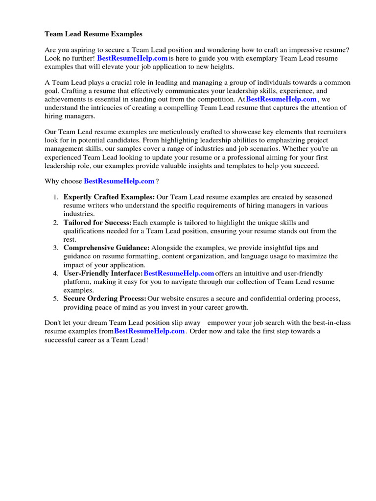 Team Lead Resume Examples Download Free Pdf Communication Résumé
