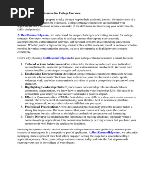 Resume for College Entrance