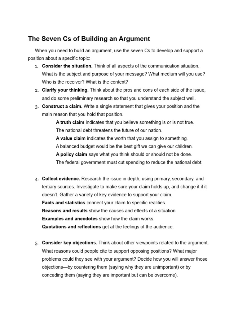 The Seven Cs of Building an Argument | PDF | Argument | Logic